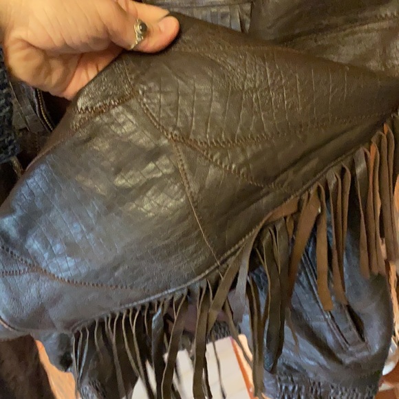 Leather FRINGY bomber jacket || patch leather || mint! || biker jacket || size L - Picture 8 of 8
